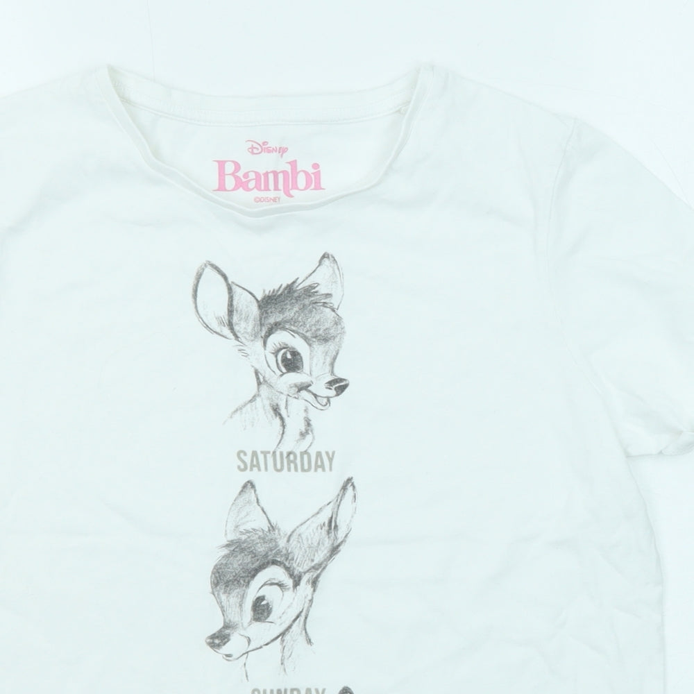 Disney Womens White Cotton Basic T-Shirt Size 10 Crew Neck - Bambi