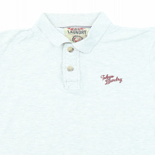 Tokyo Laundry Mens Grey Cotton Polo Size XL Collared Button
