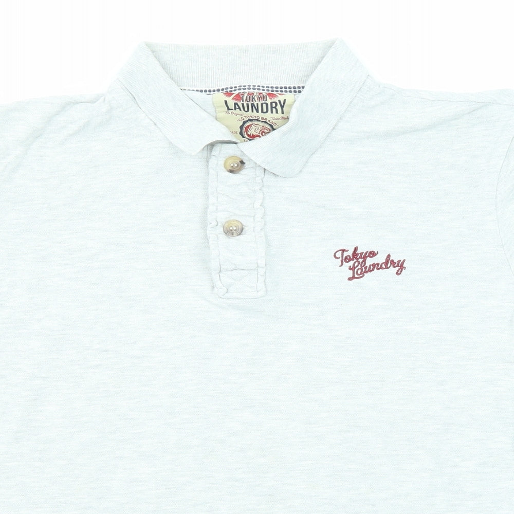 Tokyo Laundry Mens Grey Cotton Polo Size XL Collared Button