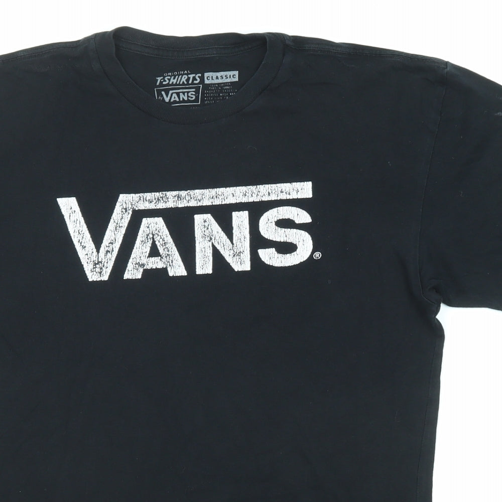 VANS Mens Black Cotton T-Shirt Size M Round Neck