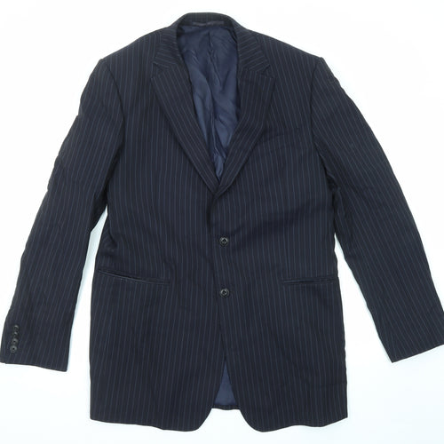 Marks and Spencer Mens Blue Striped Wool Jacket Suit Jacket Size 42 Regular - Longline
