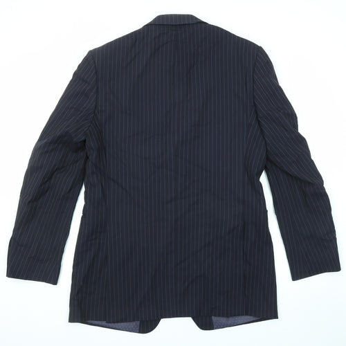 Marks and Spencer Mens Blue Striped Wool Jacket Suit Jacket Size 42 Regular - Longline
