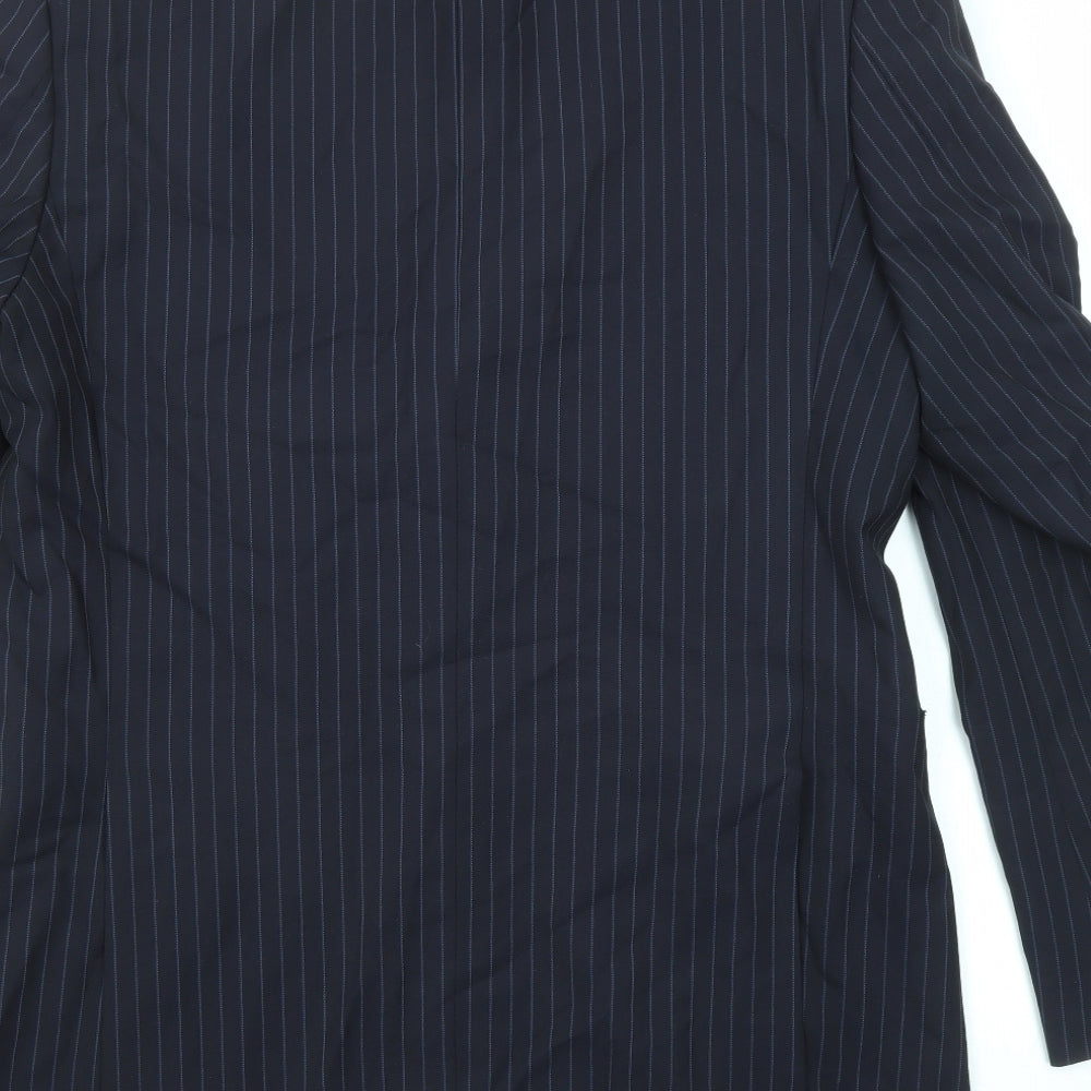 Marks and Spencer Mens Blue Striped Wool Jacket Suit Jacket Size 42 Regular - Longline