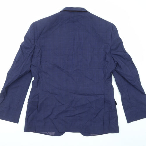 T.M.Lewin Mens Blue Plaid Wool Jacket Suit Jacket Size 40 Regular - Five-Button Sleeve