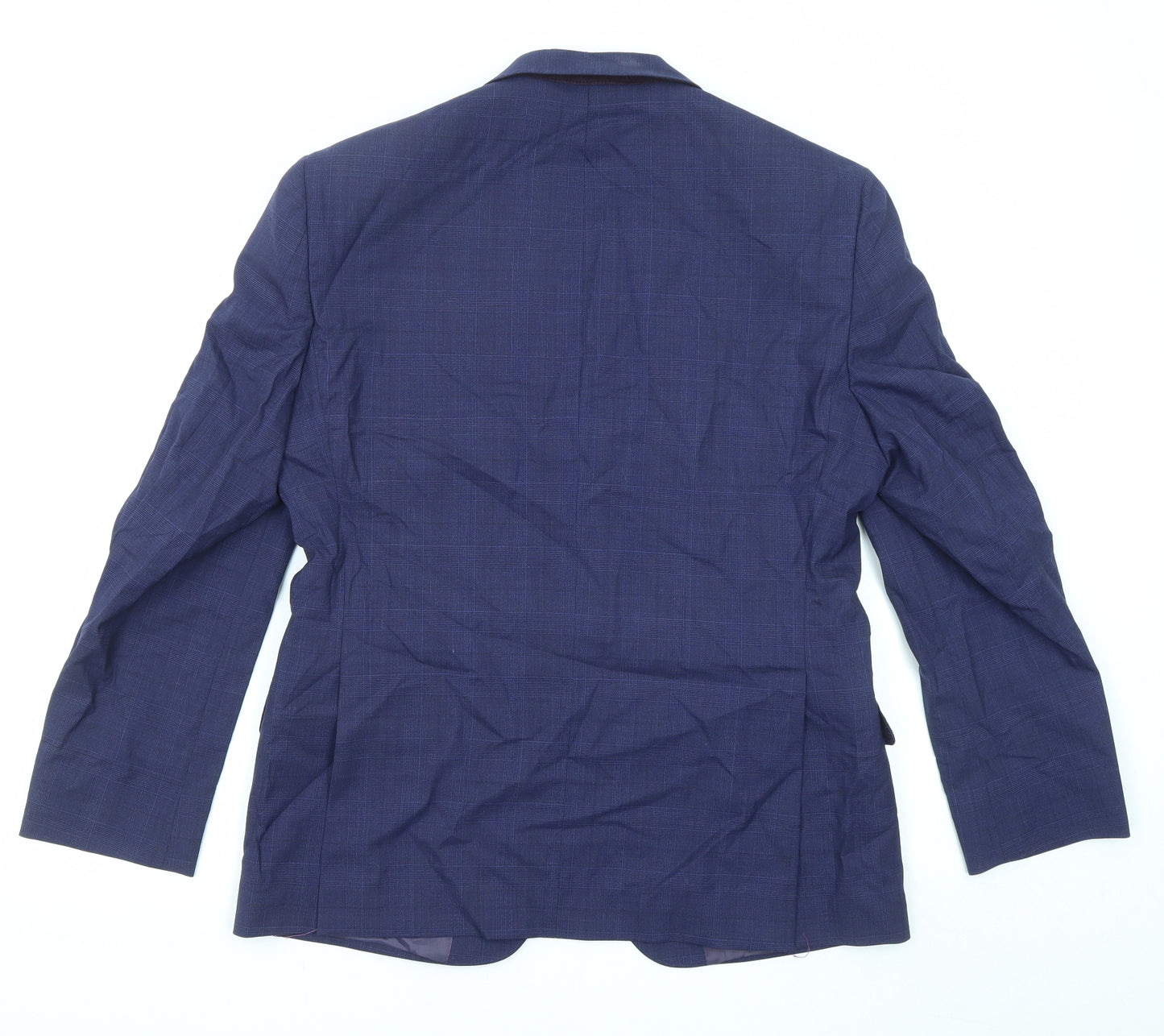 T.M.Lewin Mens Blue Plaid Wool Jacket Suit Jacket Size 40 Regular - Five-Button Sleeve