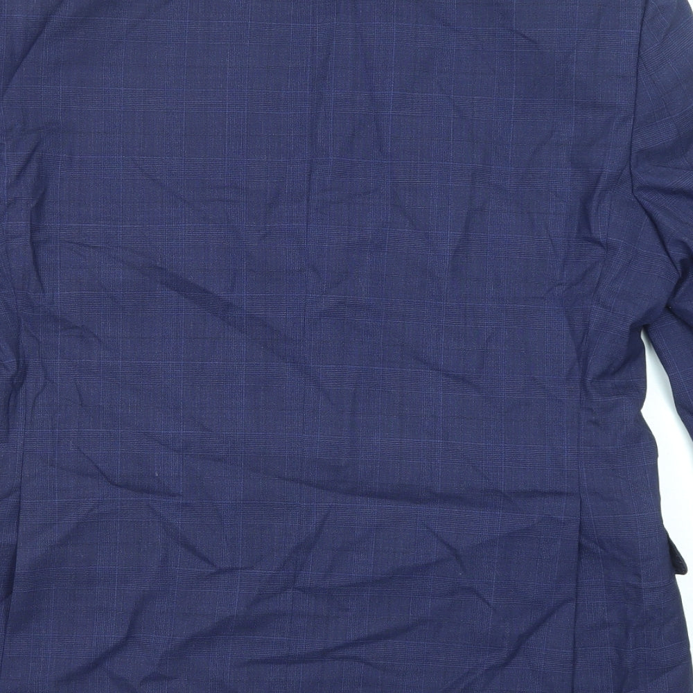 T.M.Lewin Mens Blue Plaid Wool Jacket Suit Jacket Size 40 Regular - Five-Button Sleeve