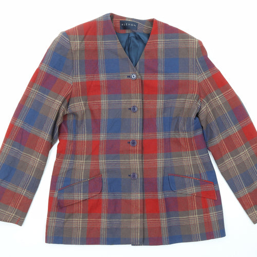 Alexon Womens Multicoloured Plaid Polyester Jacket Blazer Size 14 Button