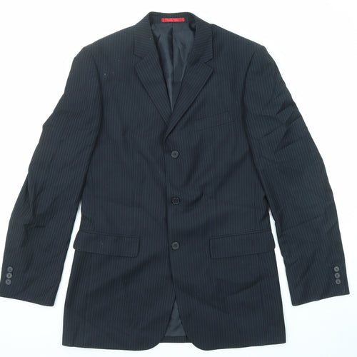 Burton Mens Blue Striped Polyester Jacket Suit Jacket Size 38 Regular
