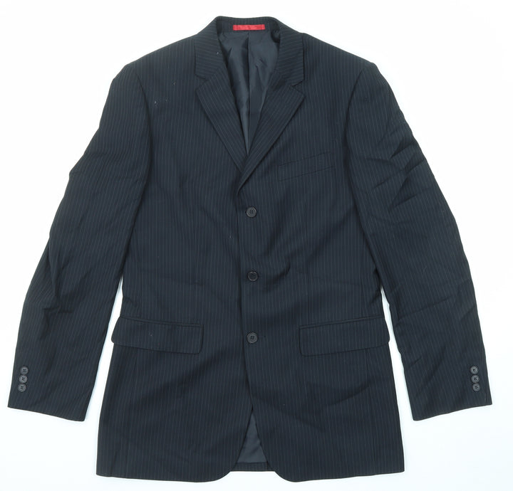 Burton Mens Blue Striped Polyester Jacket Suit Jacket Size 38 Regular
