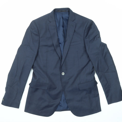 T.M.Lewin Mens Blue Wool Jacket Suit Jacket Size 40 Regular