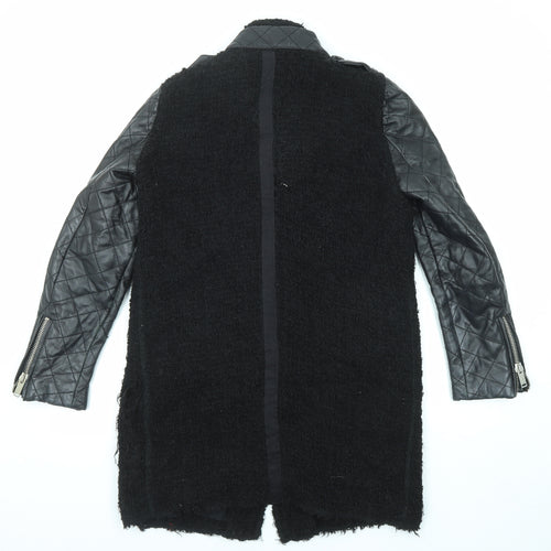 Zara Womens Black Overcoat Coat Size L Zip