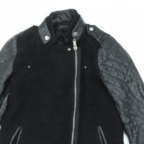 Zara Womens Black Overcoat Coat Size L Zip