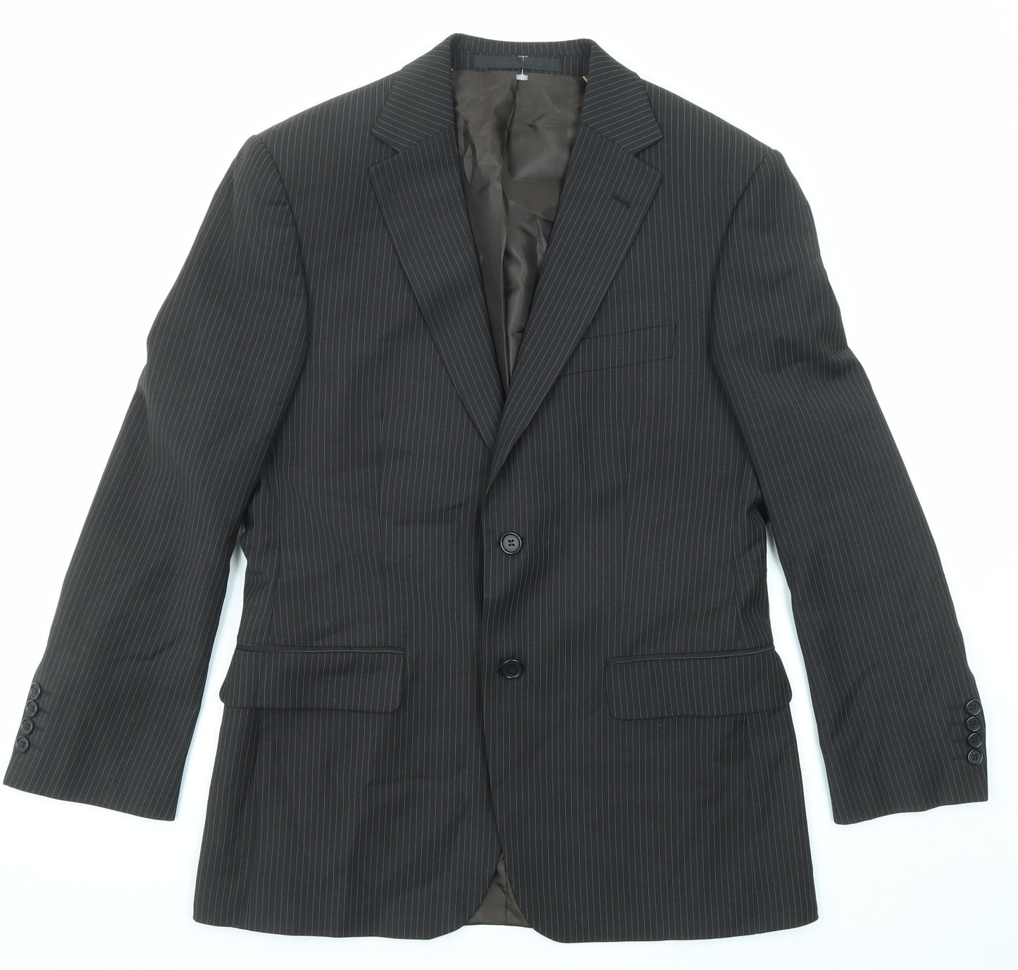 Marks and Spencer Mens Brown Striped Polyester Jacket Suit Jacket Size 38 Regular