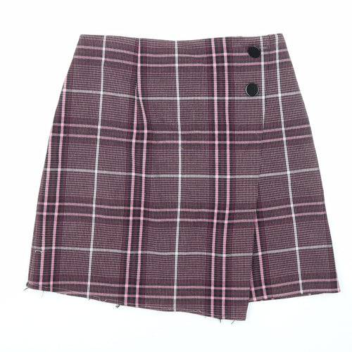 Marks and Spencer Womens Purple Plaid Wool A-Line Skirt Size 29 in Zip