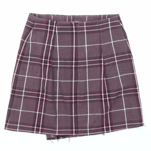 Marks and Spencer Womens Purple Plaid Wool A-Line Skirt Size 29 in Zip