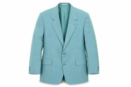 Front view of Essentials men’s blue wool jacket suit jacket, size 44, regular