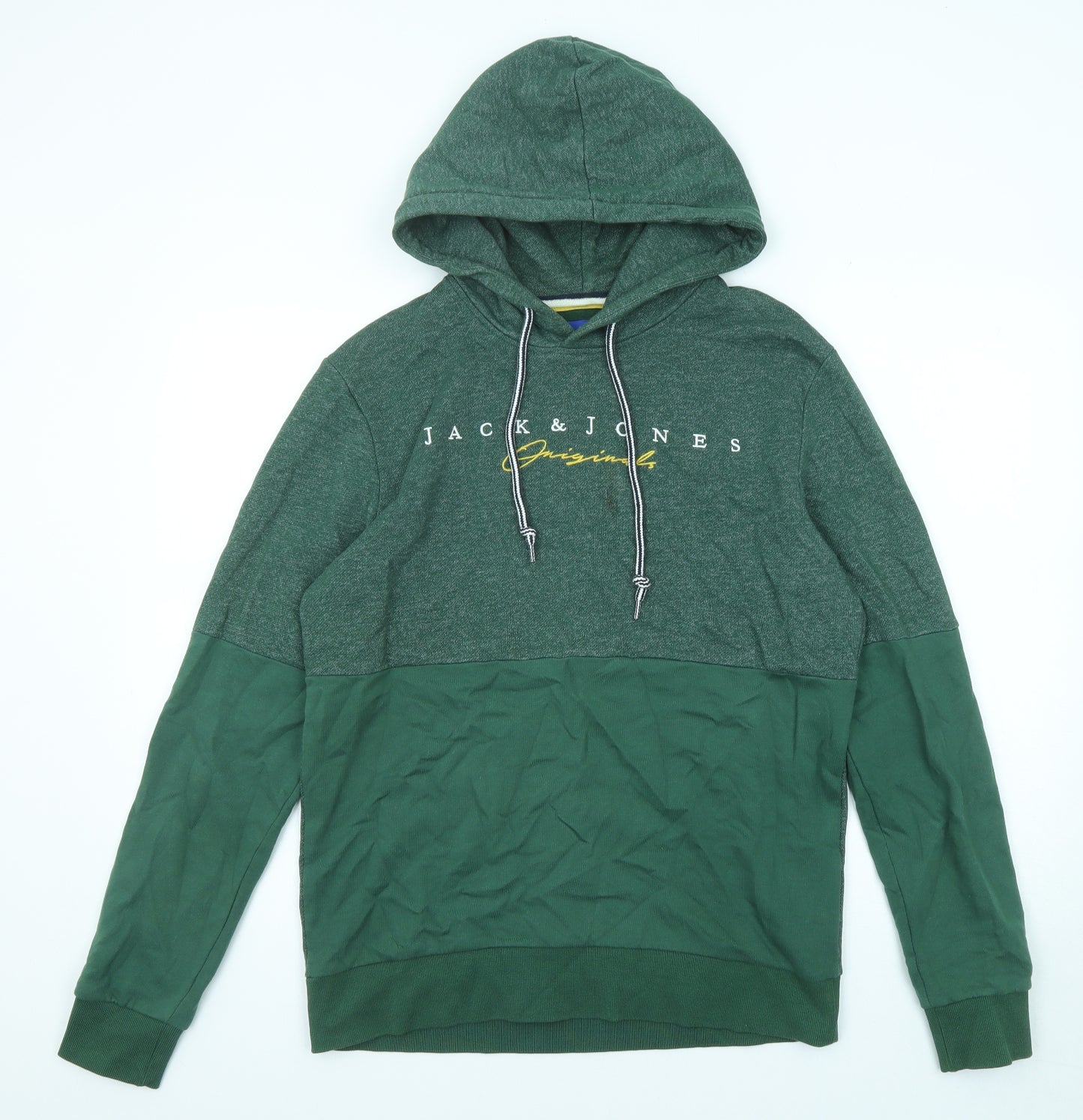 JACK & JONES Mens Green Cotton Pullover Hoodie Size M