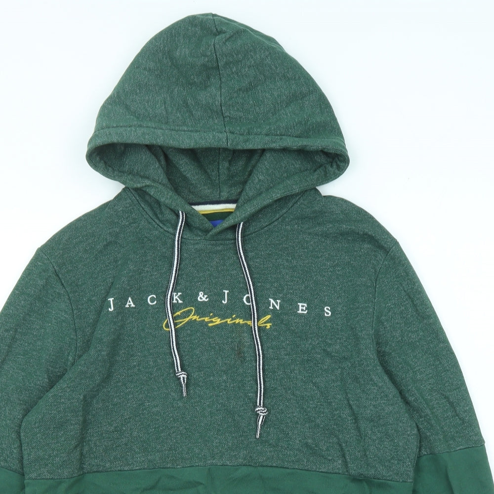 JACK & JONES Mens Green Cotton Pullover Hoodie Size M