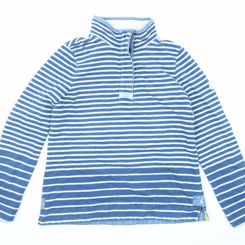 Joules Womens Blue Striped Cotton Pullover Sweatshirt Size 14 Button