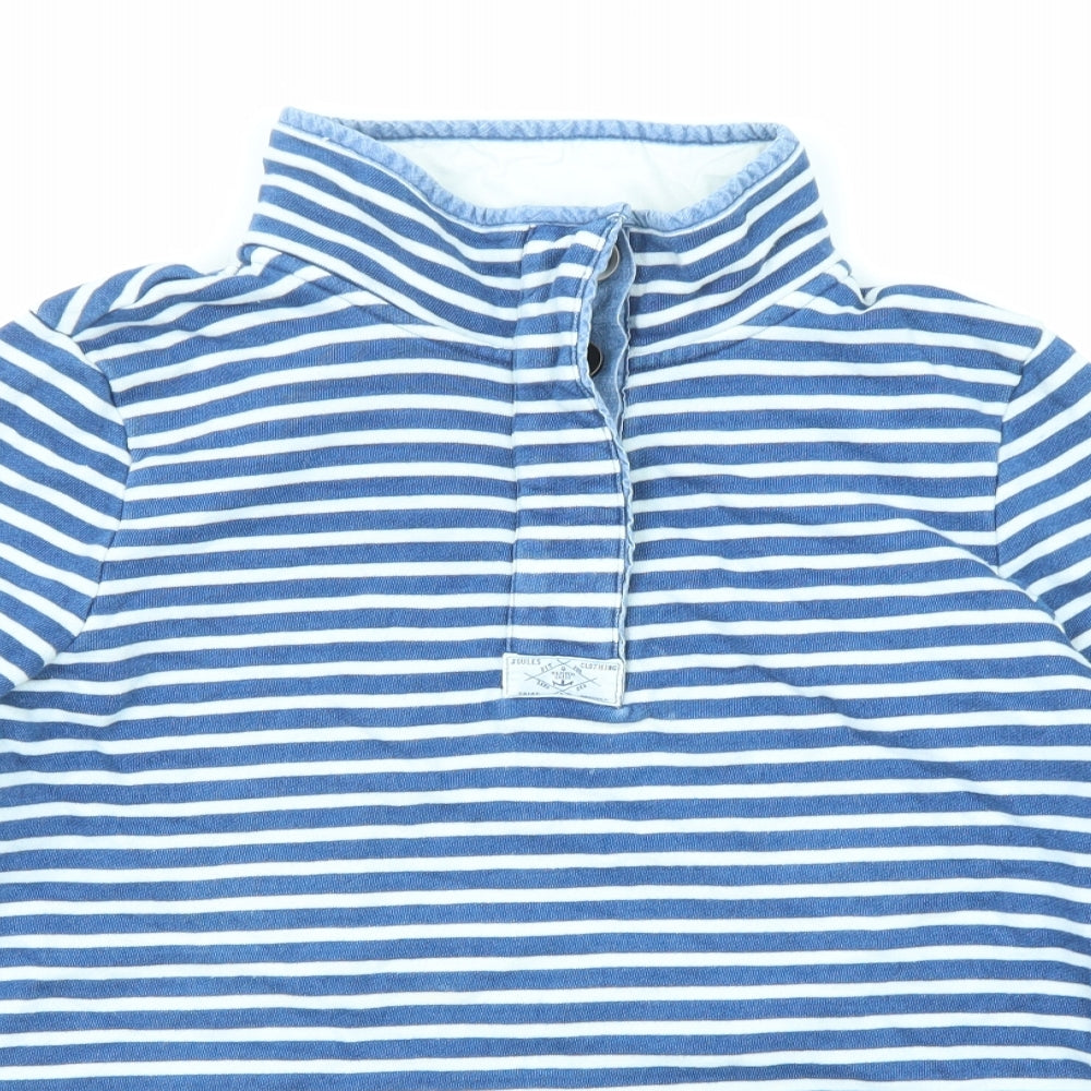 Joules Womens Blue Striped Cotton Pullover Sweatshirt Size 14 Button