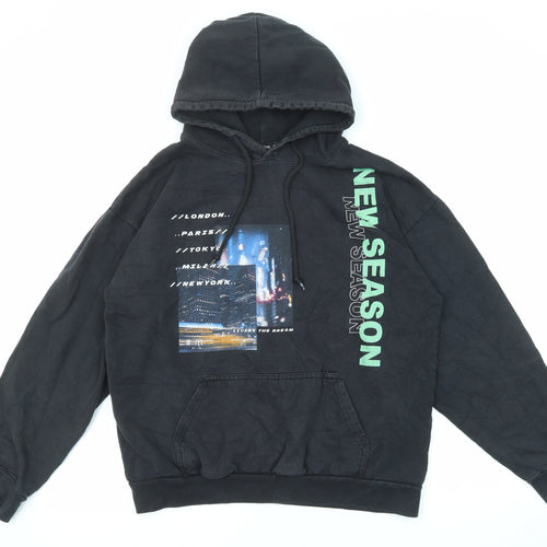 PRETTYLITTLETHING Mens Black Cotton Pullover Hoodie Size M - New Season