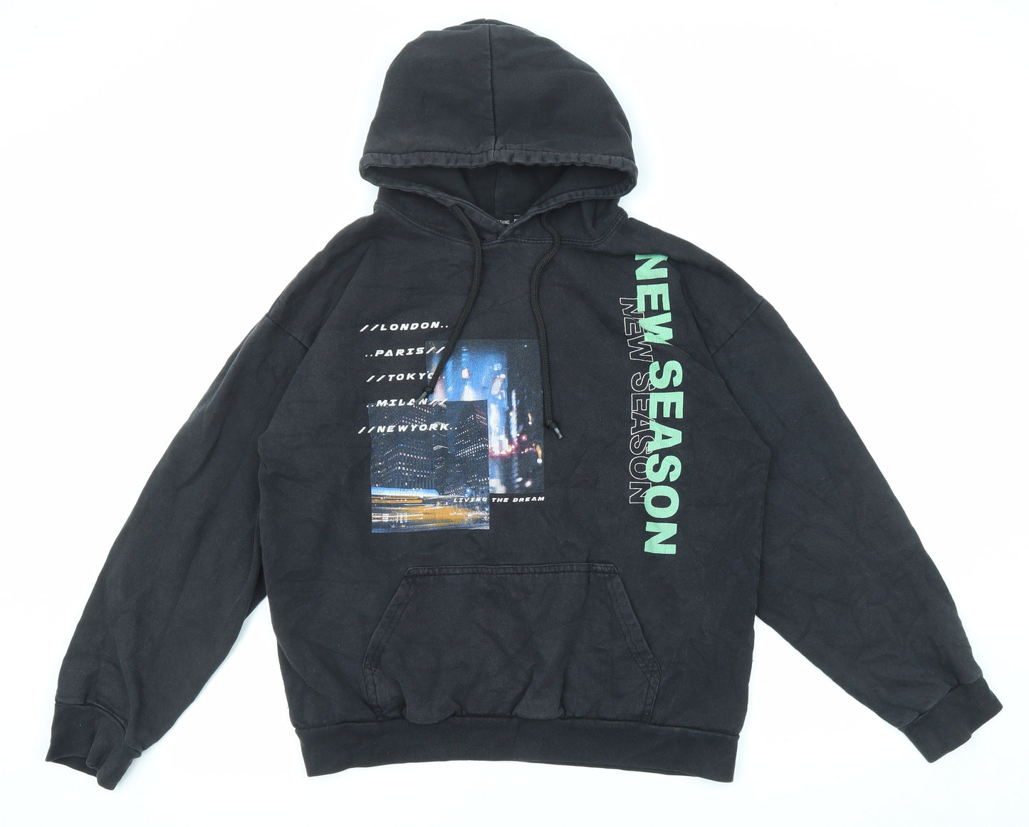 PRETTYLITTLETHING Mens Black Cotton Pullover Hoodie Size M - New Season