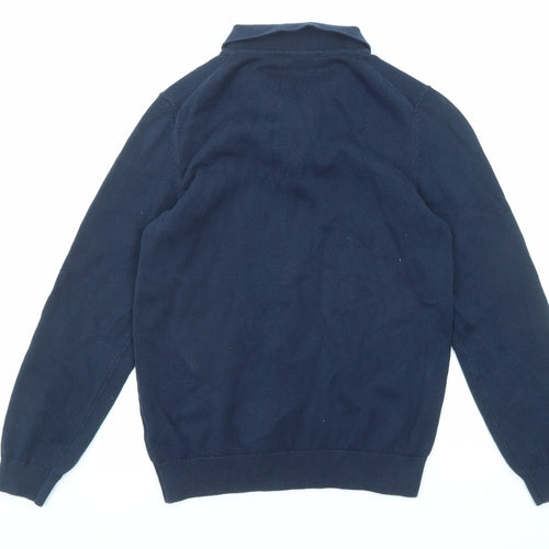 Marks and Spencer Boys Blue Collared Cotton Pullover Jumper Size 11-12 Years Zip - Quarter-Zip