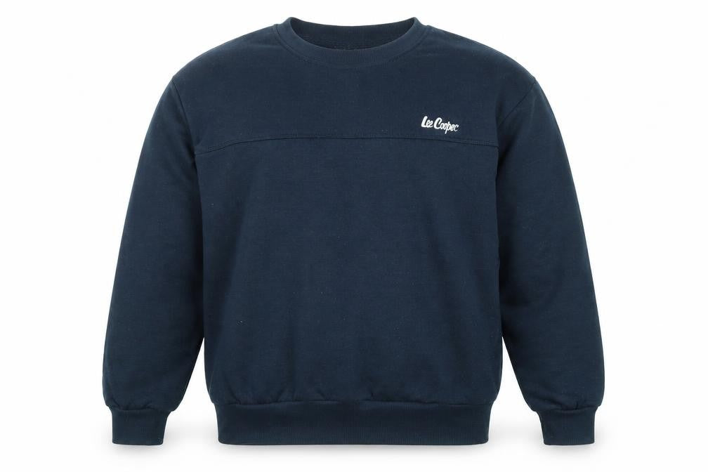 Front view of Lee Cooper men’s blue polyester pullover sweatshirt, size S