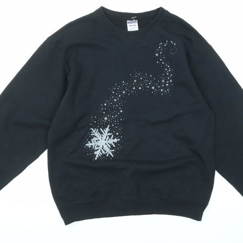 JERZEES Mens Black Cotton Pullover Sweatshirt Size M - Snowflake