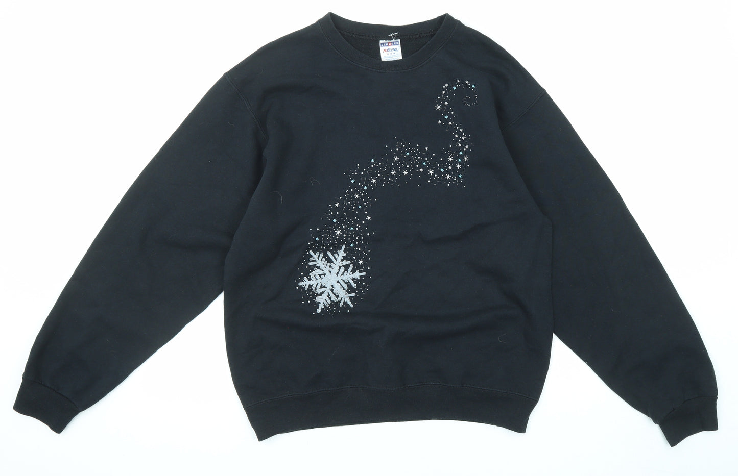JERZEES Mens Black Cotton Pullover Sweatshirt Size M - Snowflake