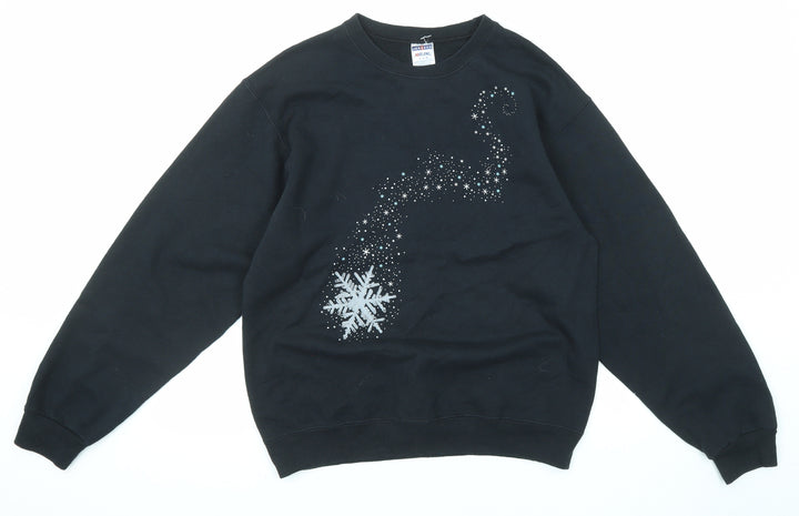 JERZEES Mens Black Cotton Pullover Sweatshirt Size M - Snowflake