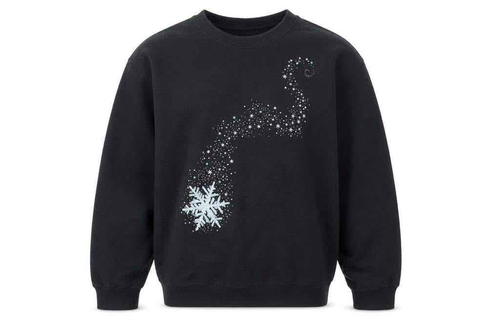 Front view of JERZEES men’s black cotton pullover sweatshirt, size M, - snowflake