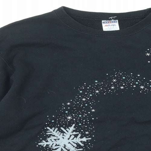 JERZEES Mens Black Cotton Pullover Sweatshirt Size M - Snowflake