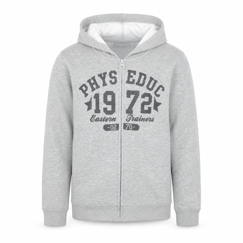 Front view of La Redoute boys’ grey cotton full zip hoodie, size 12, years pullover