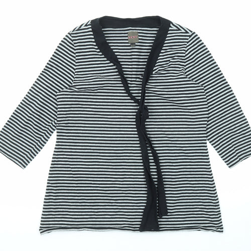 NEXT Womens Black Striped Cotton Basic T-Shirt Size 18 V-Neck