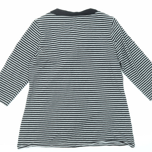 NEXT Womens Black Striped Cotton Basic T-Shirt Size 18 V-Neck