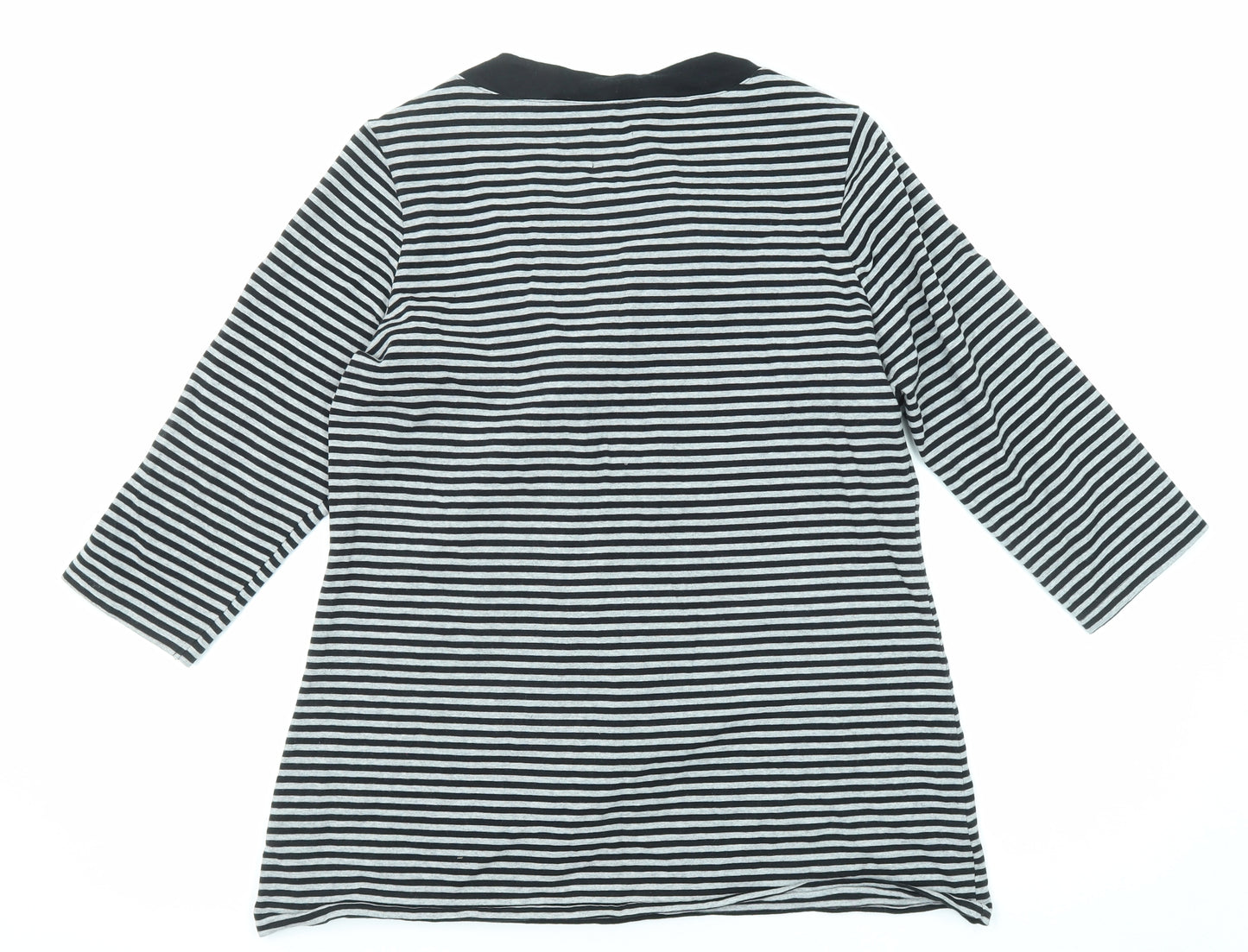 NEXT Womens Black Striped Cotton Basic T-Shirt Size 18 V-Neck