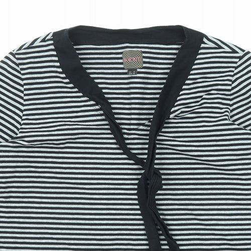 NEXT Womens Black Striped Cotton Basic T-Shirt Size 18 V-Neck