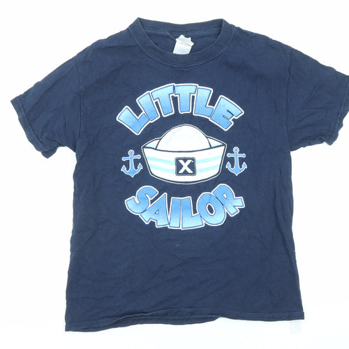 Gildan Boys Blue Cotton Basic T-Shirt Size S Round Neck Pullover - Little Sailor