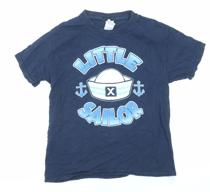 Gildan Boys Blue Cotton Basic T-Shirt Size S Round Neck Pullover - Little Sailor