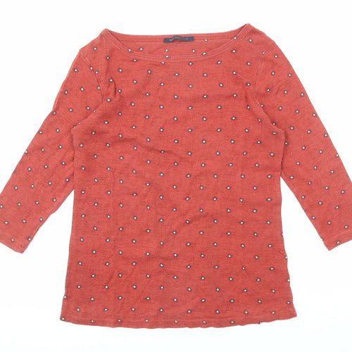 Marks and Spencer Womens Red Floral Cotton Basic T-Shirt Size 12 Boat Neck