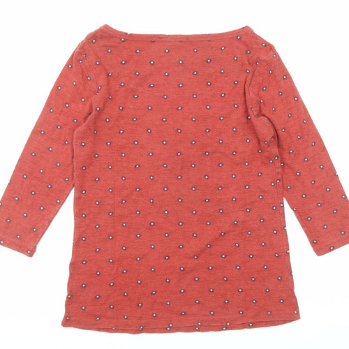Marks and Spencer Womens Red Floral Cotton Basic T-Shirt Size 12 Boat Neck