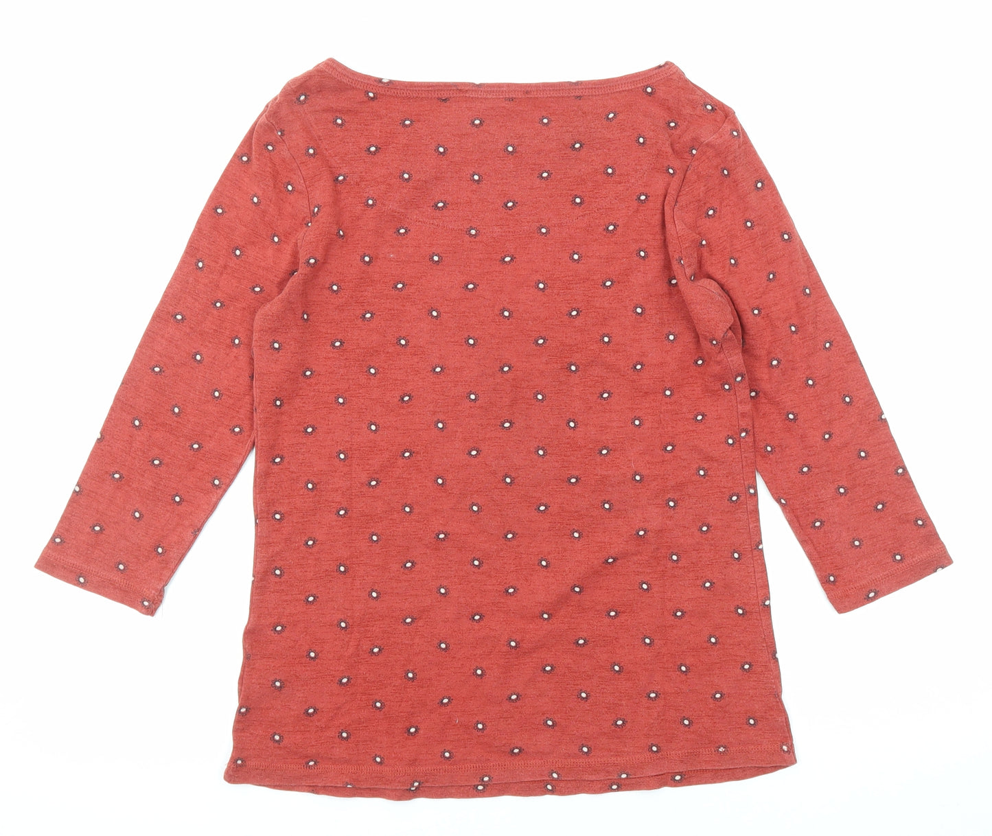 Marks and Spencer Womens Red Floral Cotton Basic T-Shirt Size 12 Boat Neck
