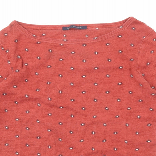 Marks and Spencer Womens Red Floral Cotton Basic T-Shirt Size 12 Boat Neck