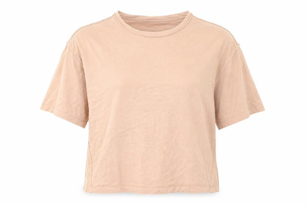 Front view of ASOS women’s pink cotton basic t-shirt, size UK 12, round neck