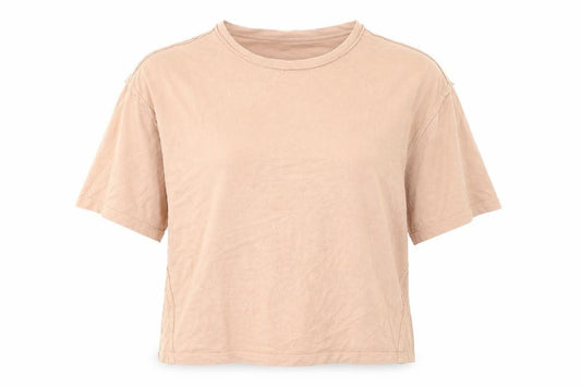 Front view of ASOS women’s pink cotton basic t-shirt, size UK 12, round neck