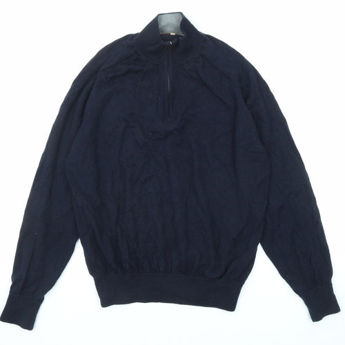 Marks and Spencer Mens Blue High Neck Wool Pullover Jumper Size XL Long Sleeve