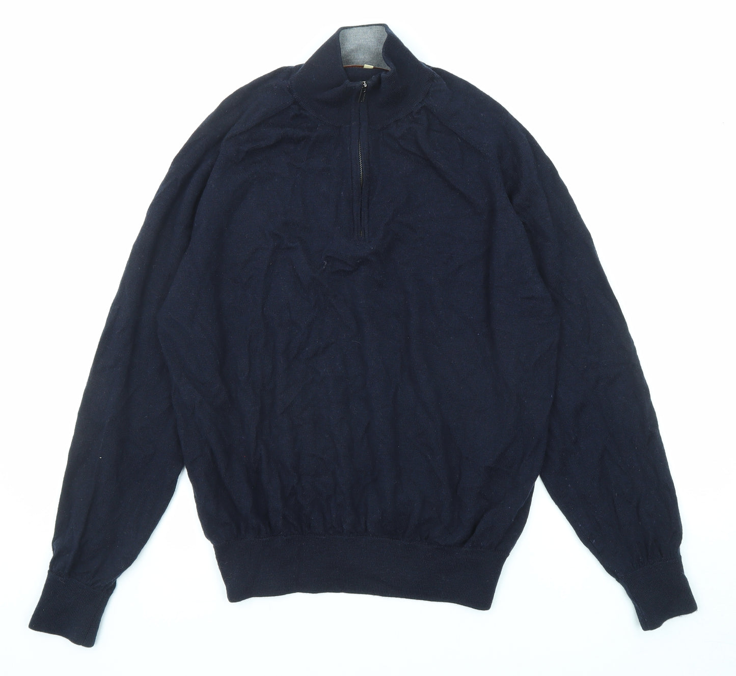 Marks and Spencer Mens Blue High Neck Wool Pullover Jumper Size XL Long Sleeve