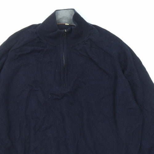 Marks and Spencer Mens Blue High Neck Wool Pullover Jumper Size XL Long Sleeve