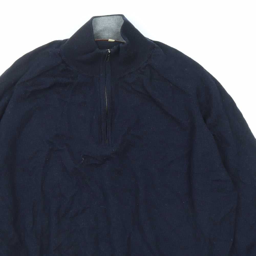 Marks and Spencer Mens Blue High Neck Wool Pullover Jumper Size XL Long Sleeve